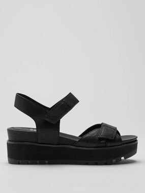 EILEEN FISHER Black CALO Tumbled Leather Wedge Sandals Size 11
